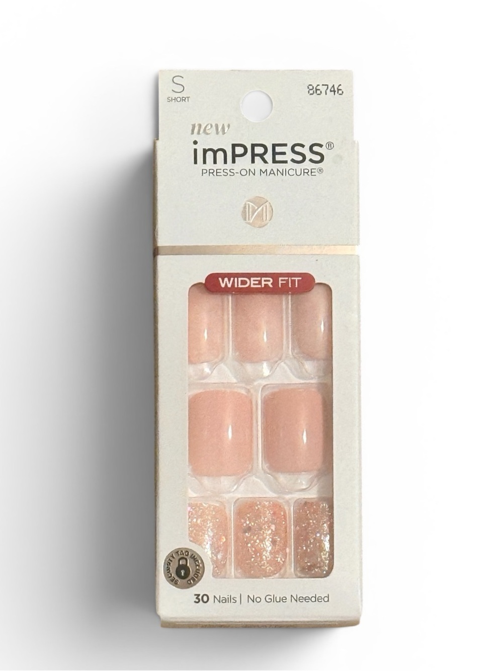 imPRESS Short Wider Fit Pink Press-On Nails with Glitter Accent